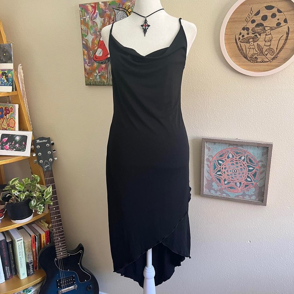 black cowl neck dress 🦇